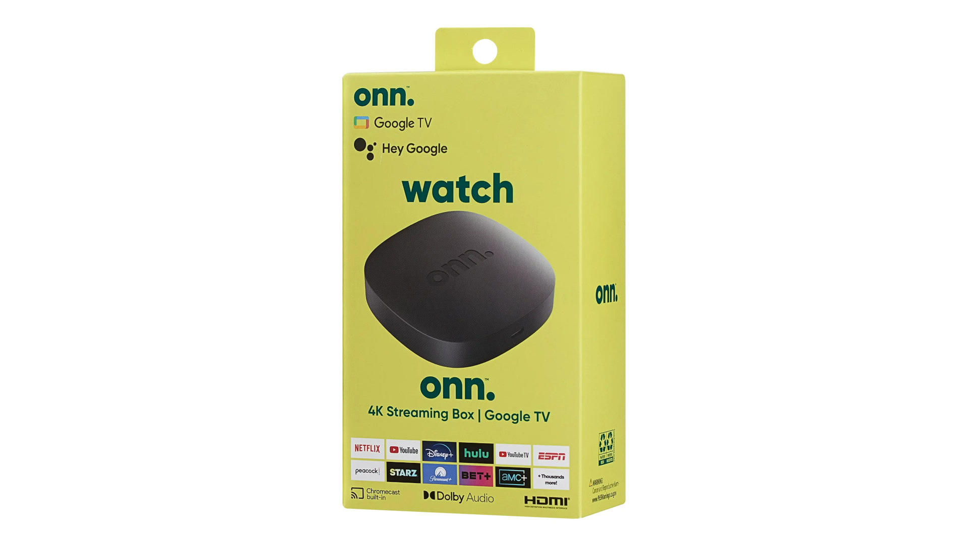 Walmart Onn 4K Google TV Box packaging