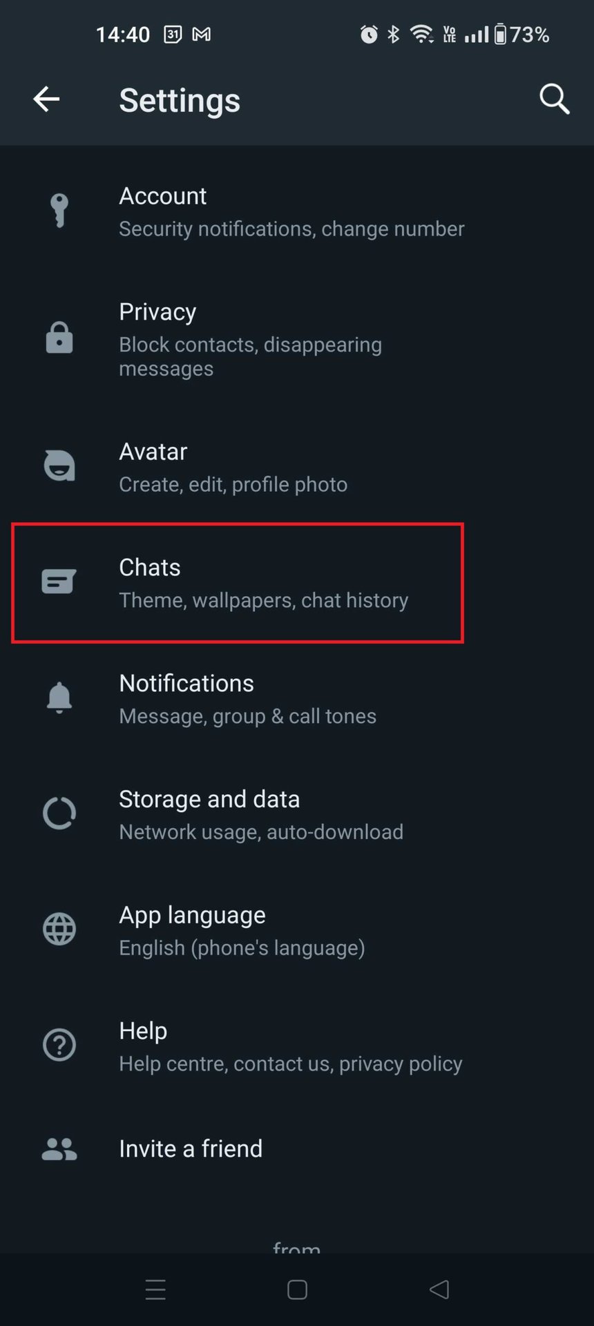 WhatsApp Chats Folder Highlighted