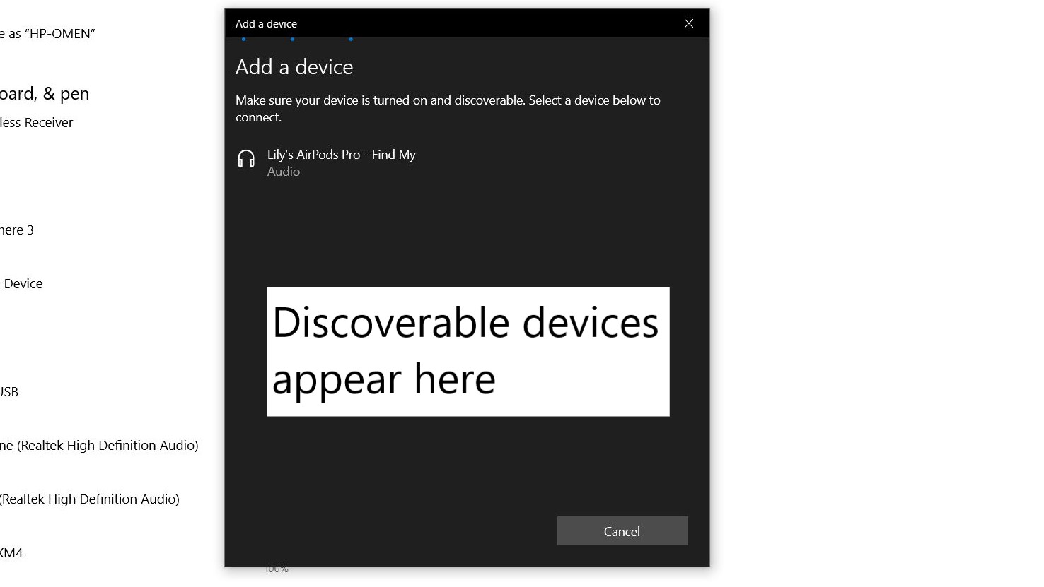 Windows 10 PC Bluetooth Add Device Settings