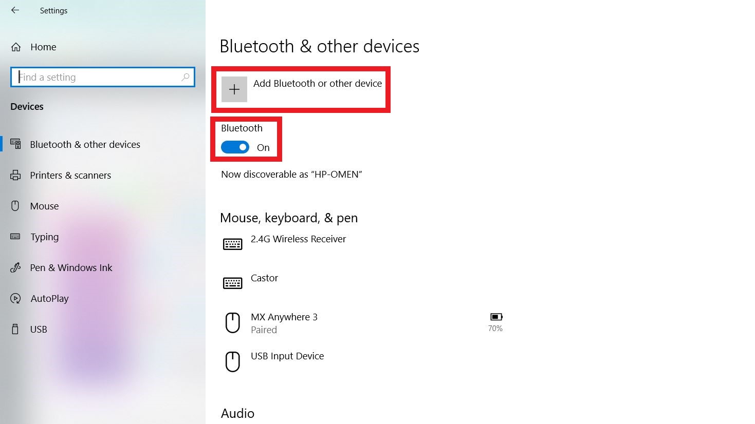 Windows 10 PC Bluetooth devices Settings