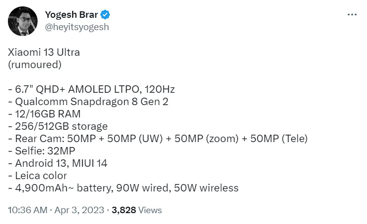 Xiaomi 13 Ultra specifications