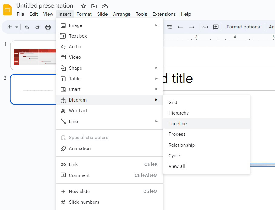 google slides insert timeline