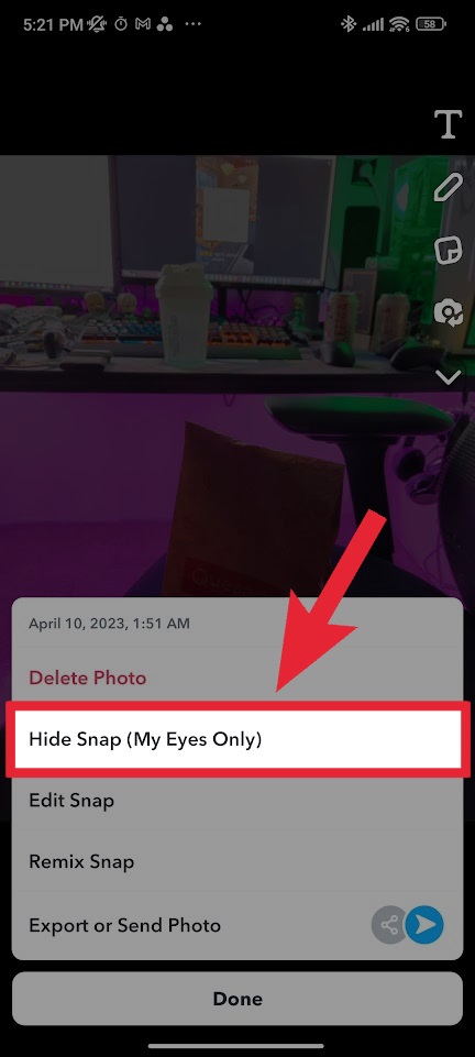 hide snap my eyes only