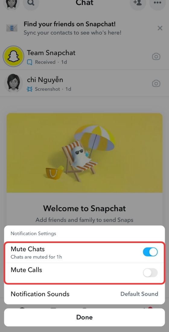 mute notification settings snapchat