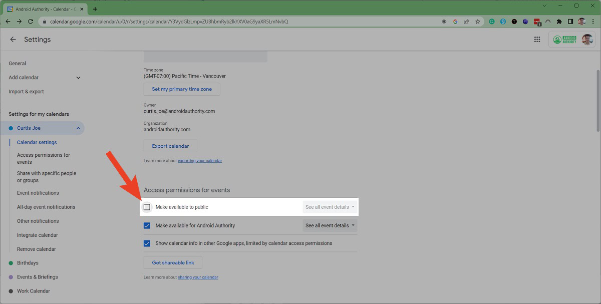 notion google calendar click make available to public