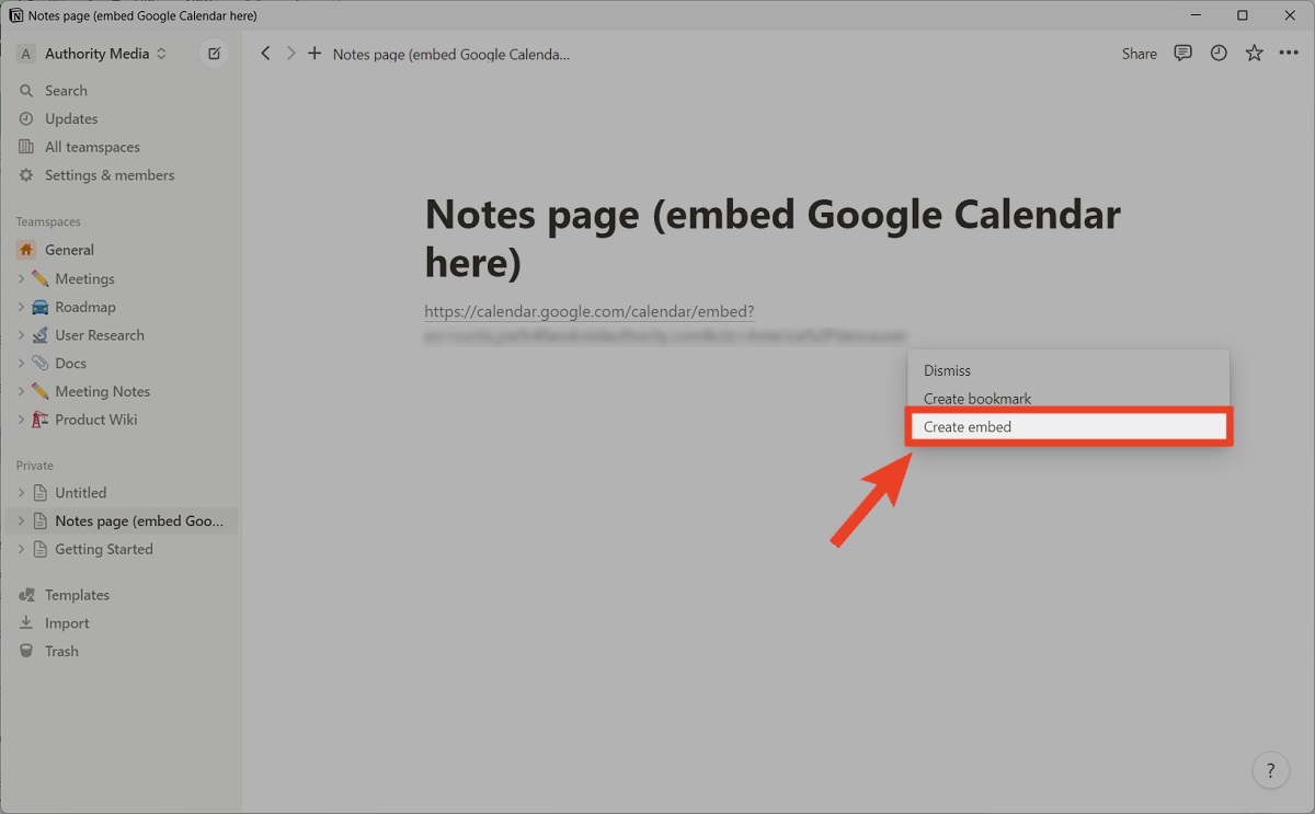 notion google calendar create embed