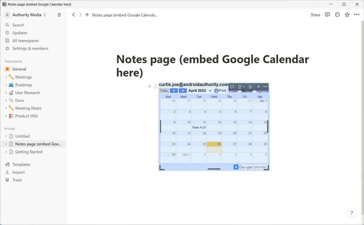 notion google calendar embedded