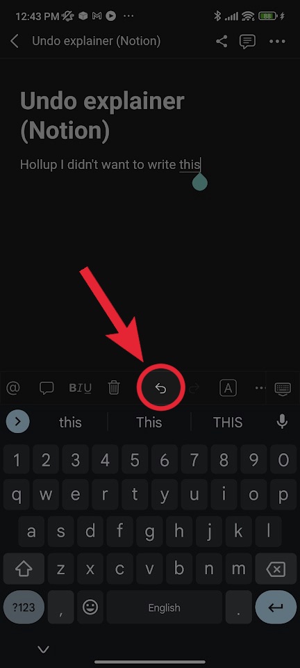 notion mobile undo button above keyboard