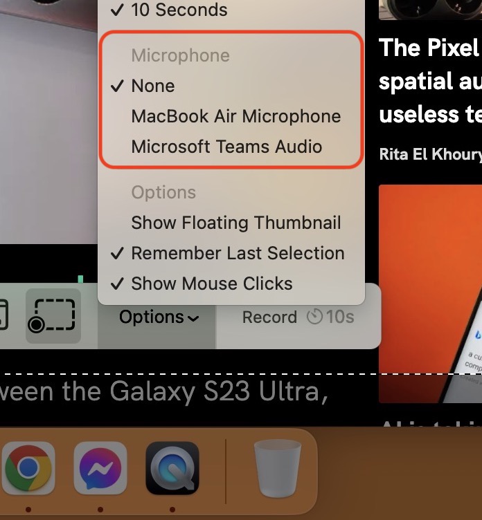 quicktime mac screenshot audio options
