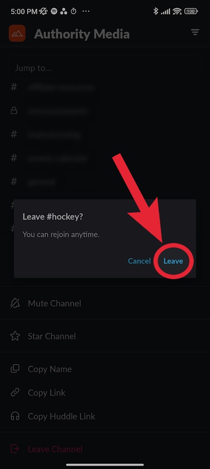 select leave mobile slack