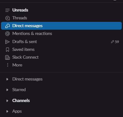 slack dm menu