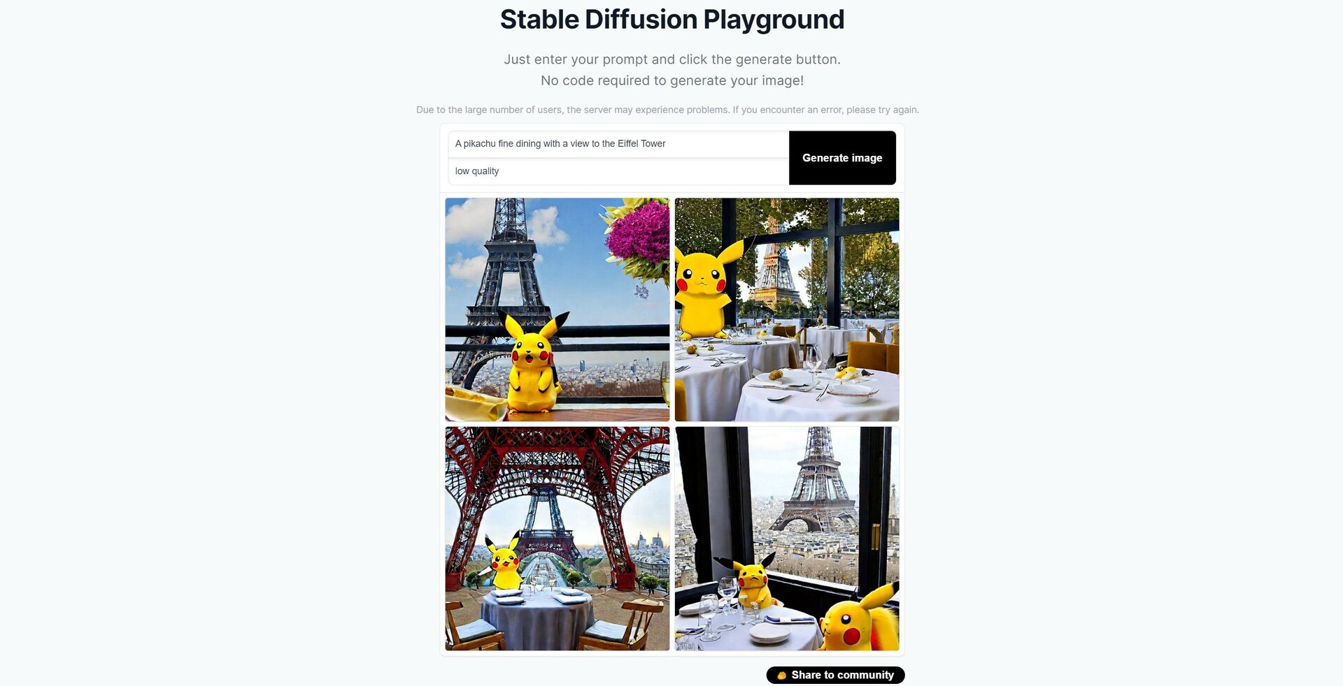 stable diffusion online pikachu dining paris