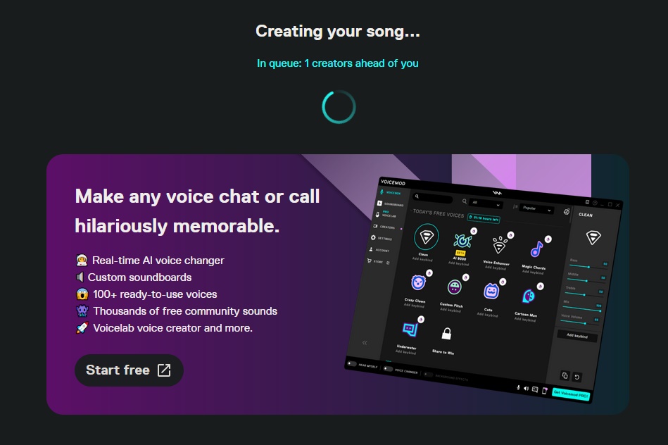 voicemod creating your song queue