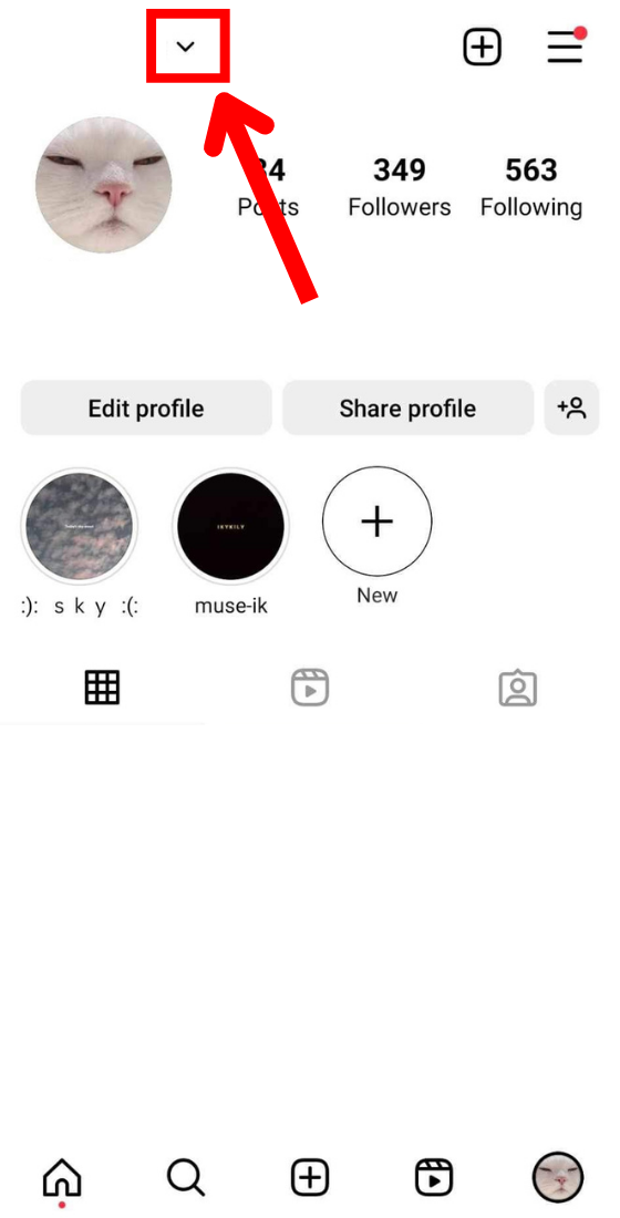 instagram profile username downward pointing arrow