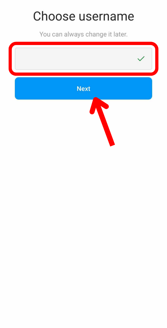 Instagram app choose username next button