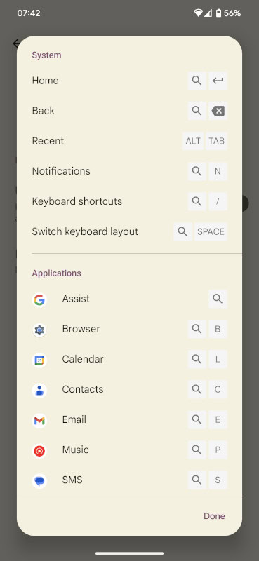 Android 13 keyboard shortcuts have been resized.