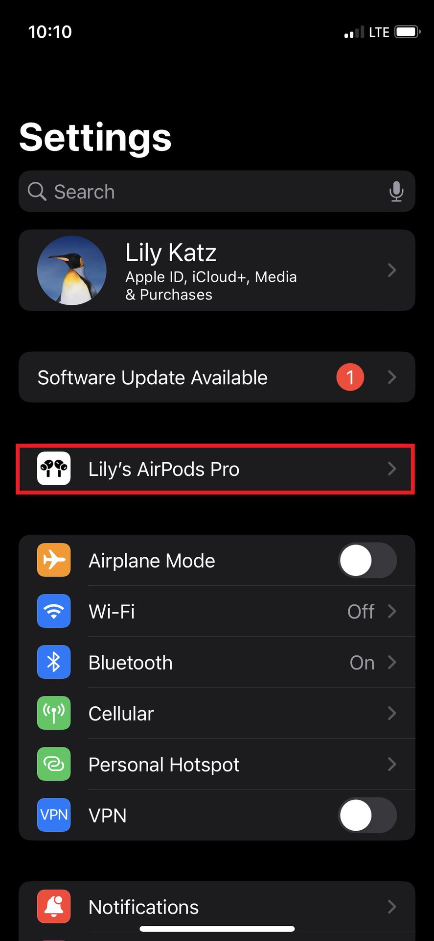 Apple AirPods Pro iPhone Settings menu