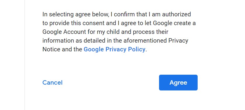 Child privacy agreement