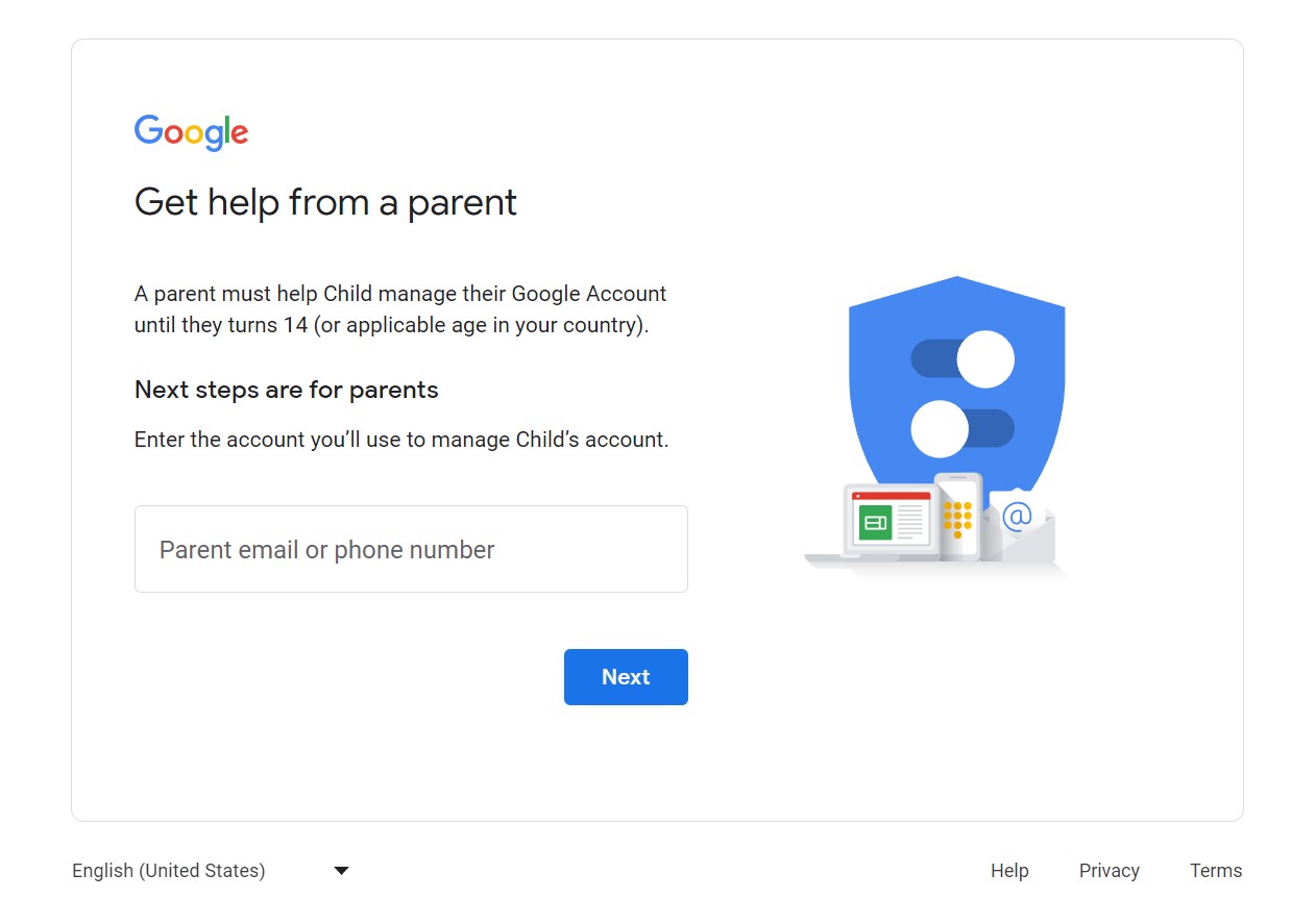 Create Google setup parent email