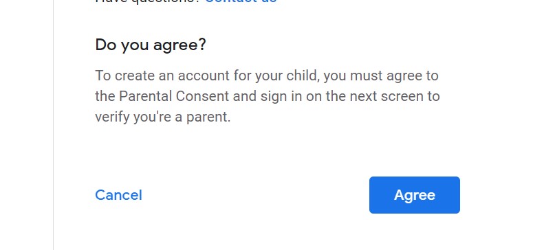 Create child gmail agree