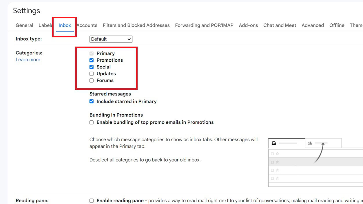 Gmail Settings Menu