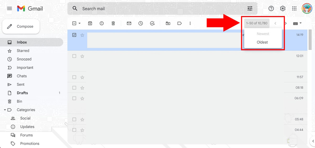 Gmail Sort Oldest email