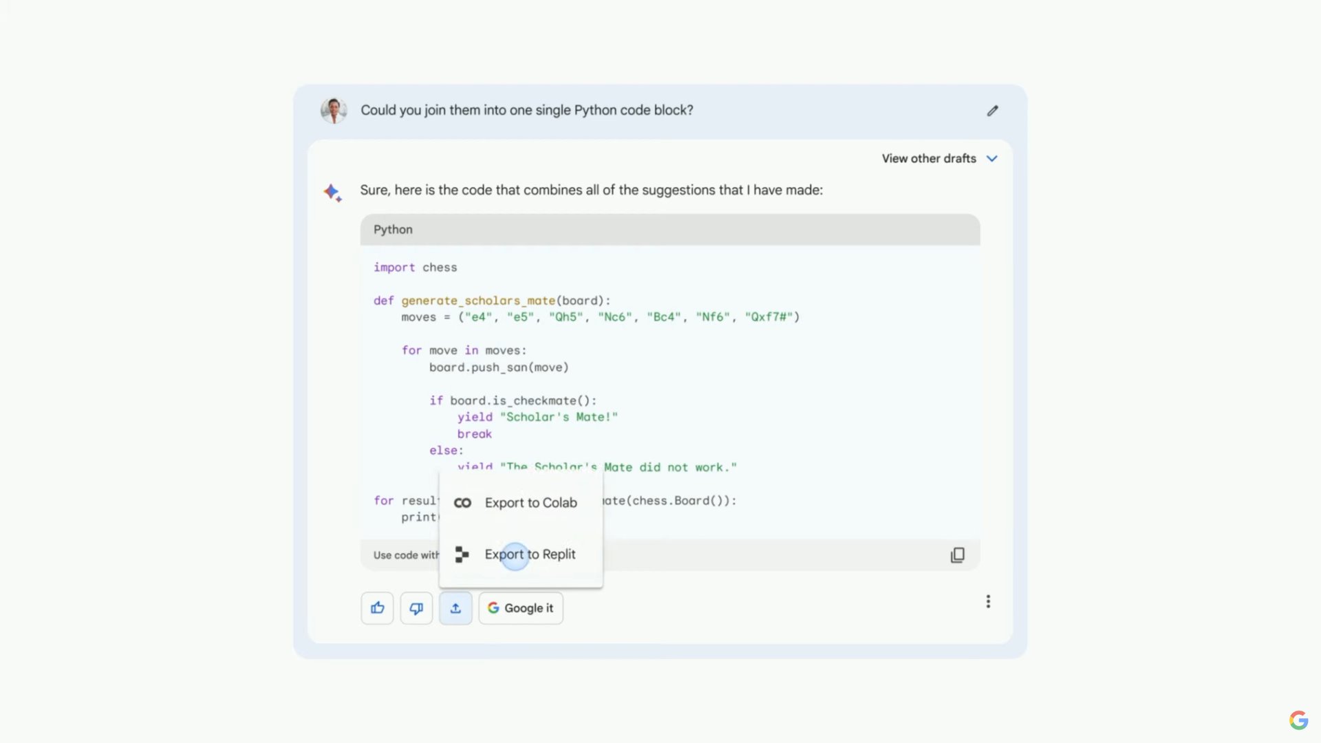 Google IO 2023 bard programming export