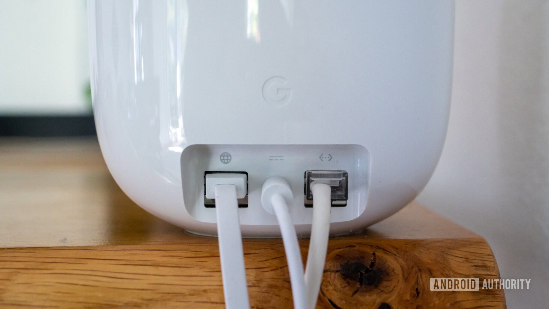 Google Nest Wi Fi Pro router rear view showing ports and power cable