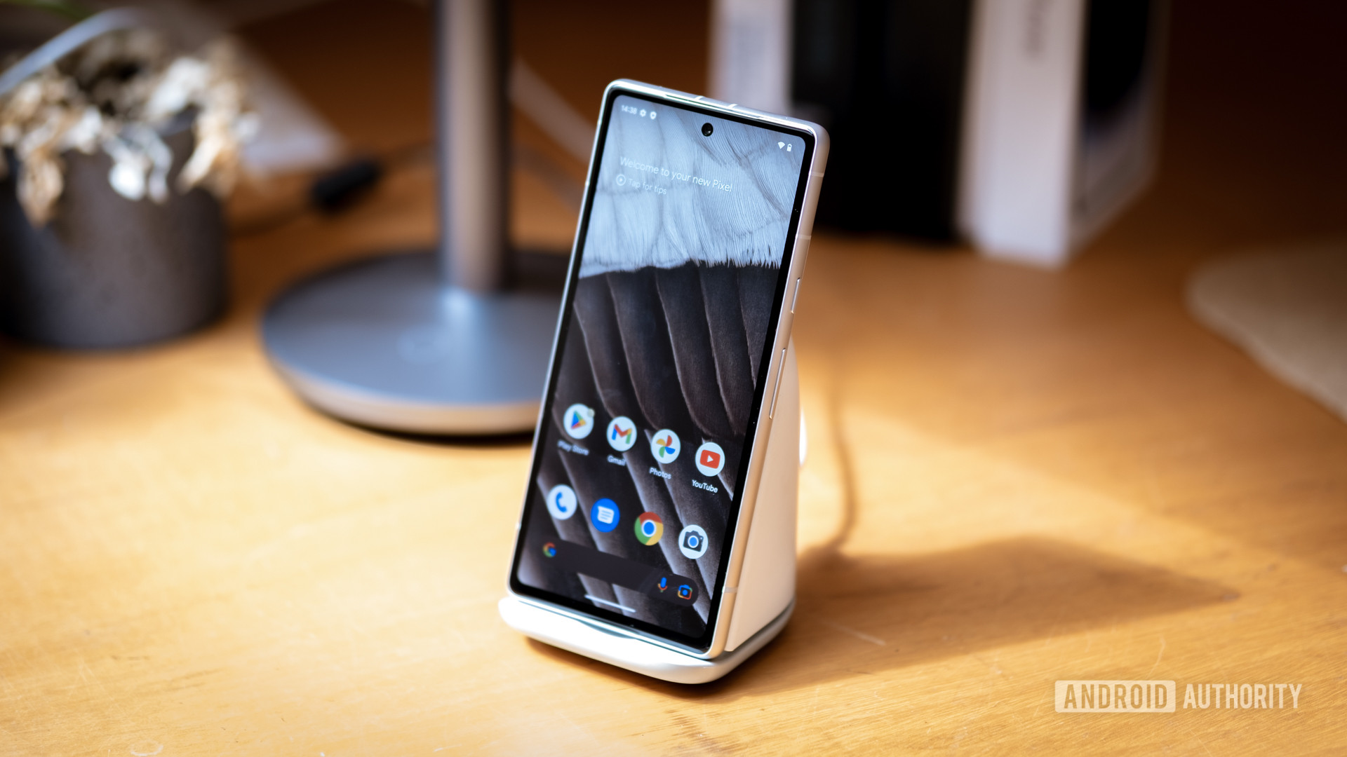 Google Pixel 7a Pixel Stand angled above - The best cheap phones