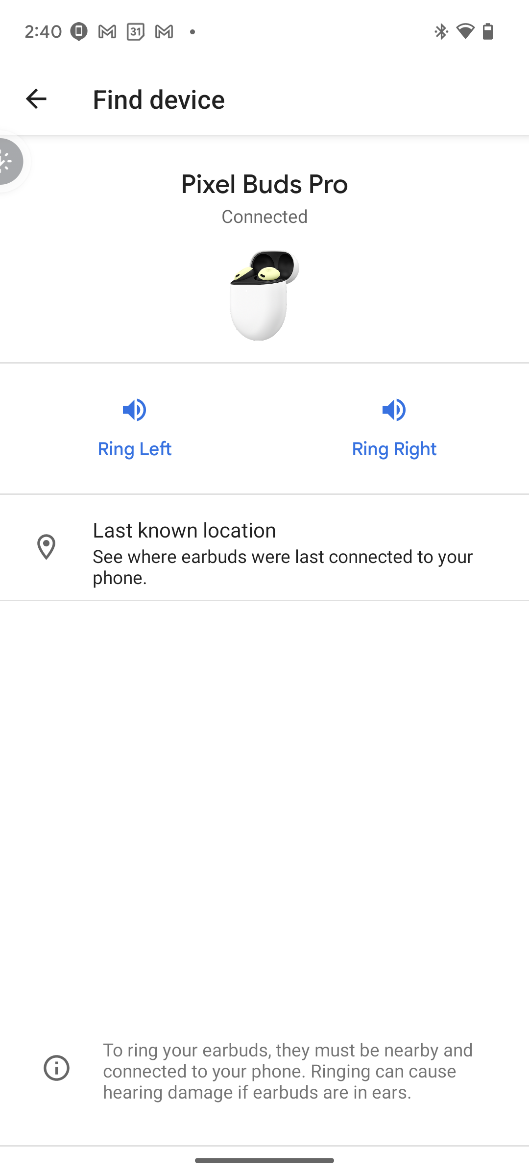 Google Pixel Buds Pro ring earbud find my device location tracking