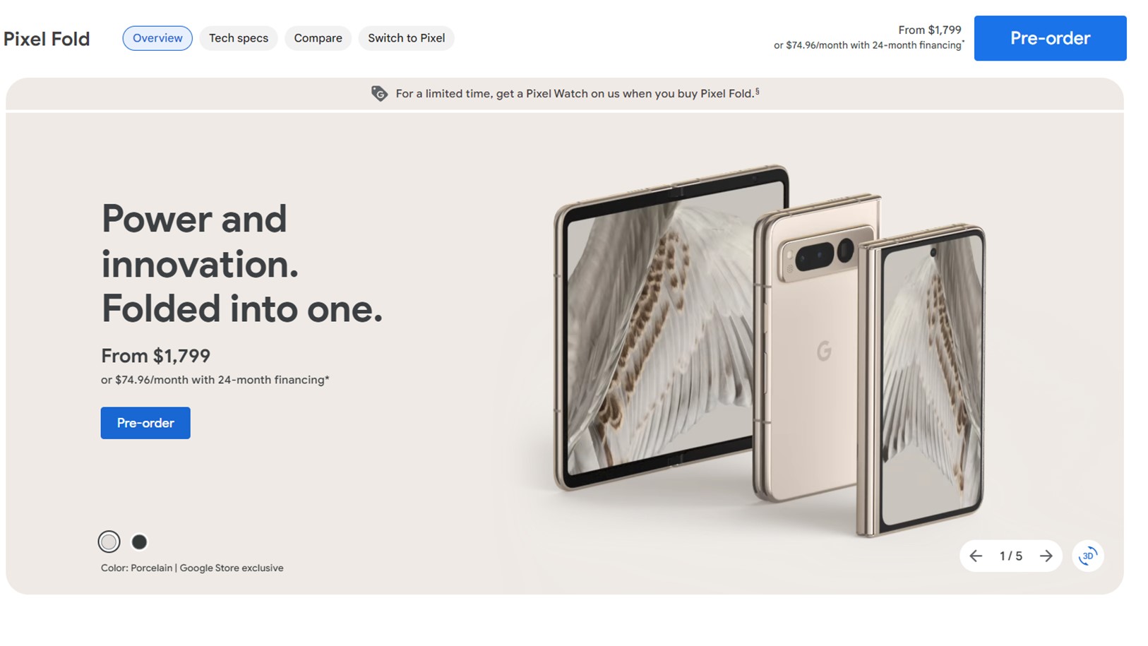 Google Pixel Fold Product Page