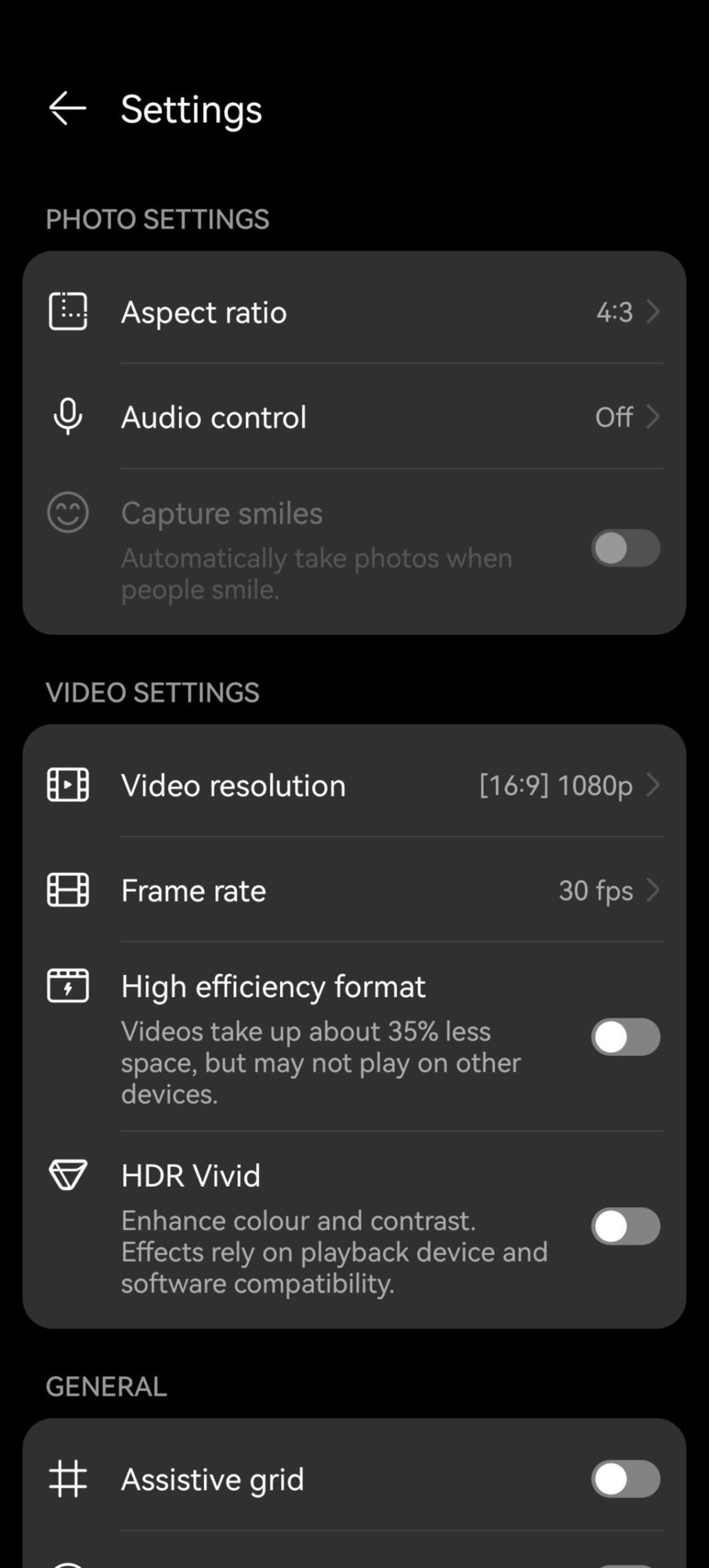 HUAWEI P60 Pro camera app screenshot settings menu