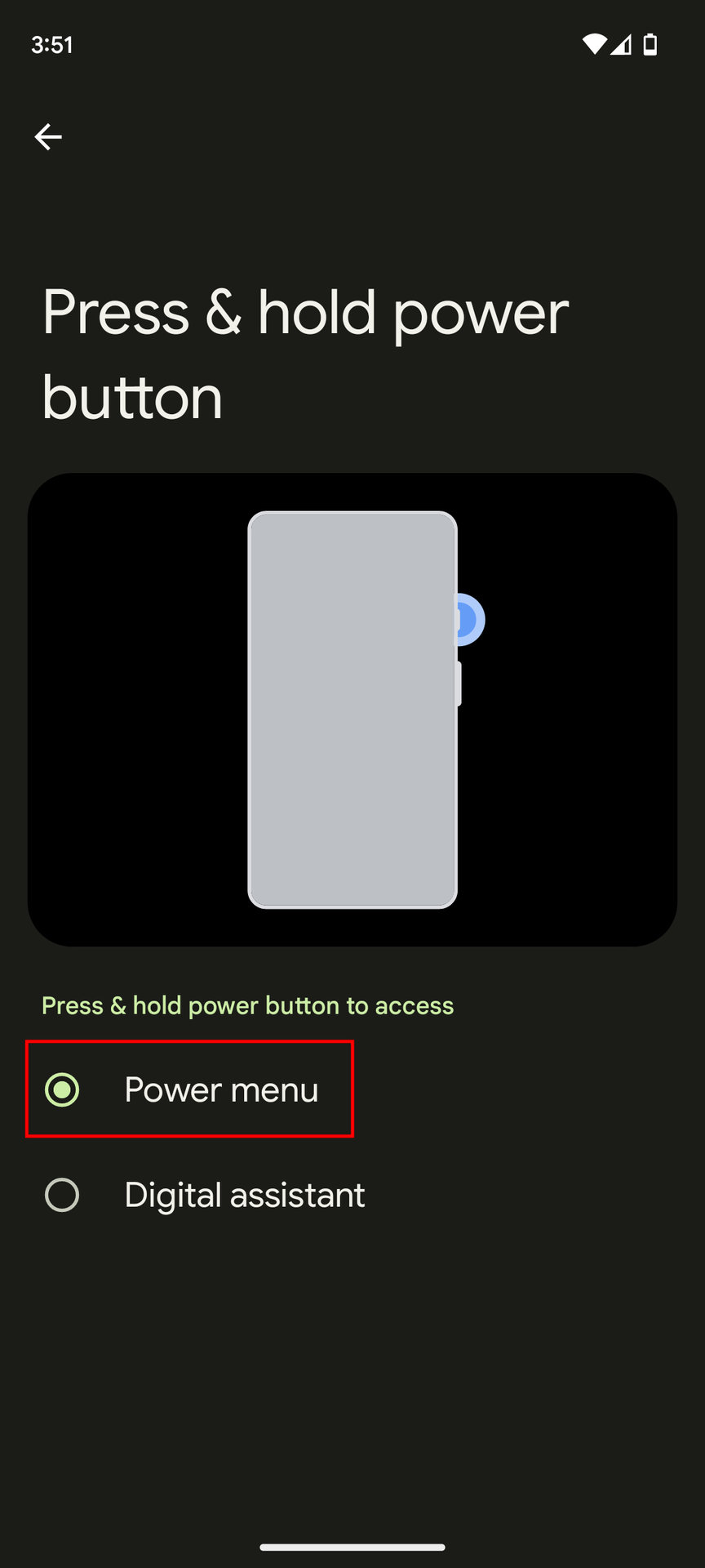 How to change what pressing and holding Power button does in a Pixel 7a 4