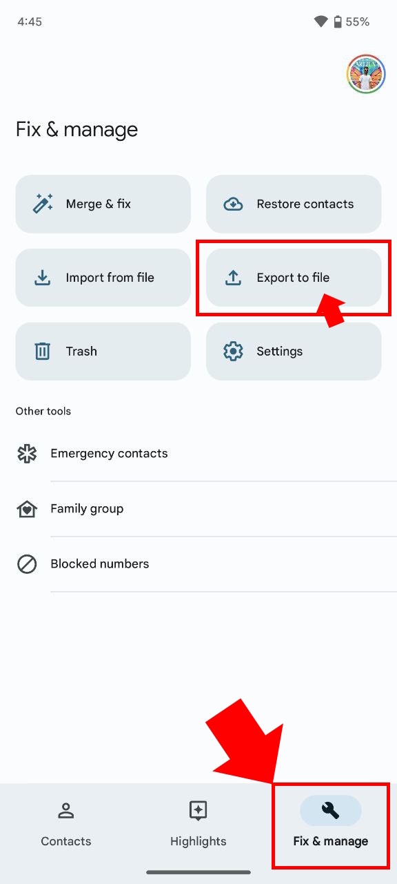 How to transfer contacts on Android Pixel OnePlus vcard export 1