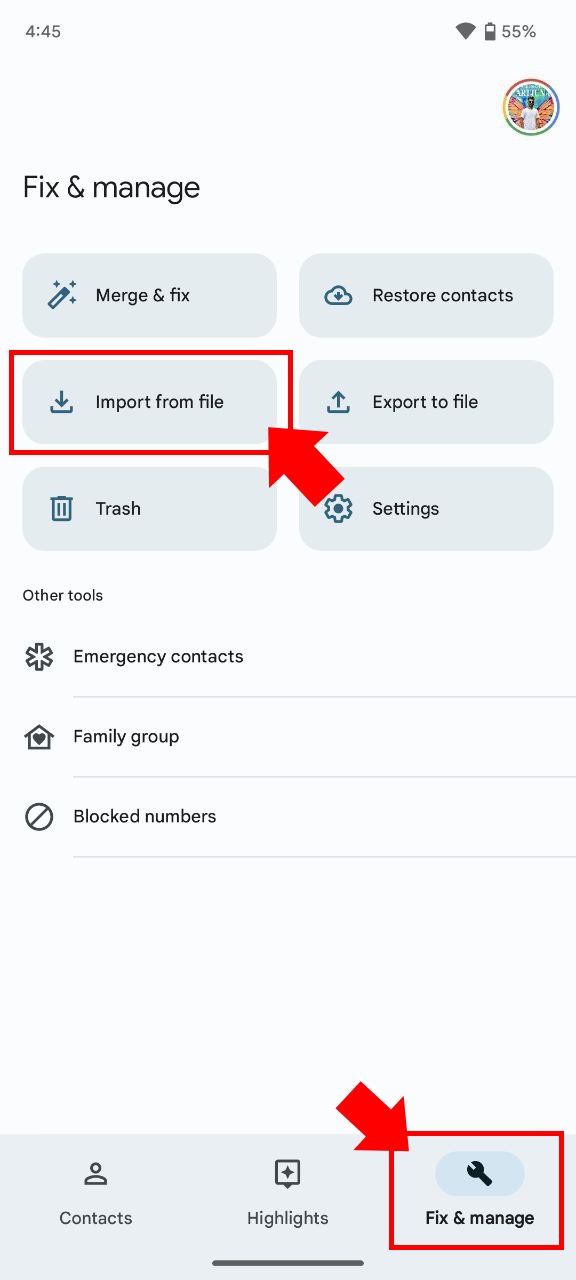 How to transfer contacts on Android Pixel OnePlus vcard import 1