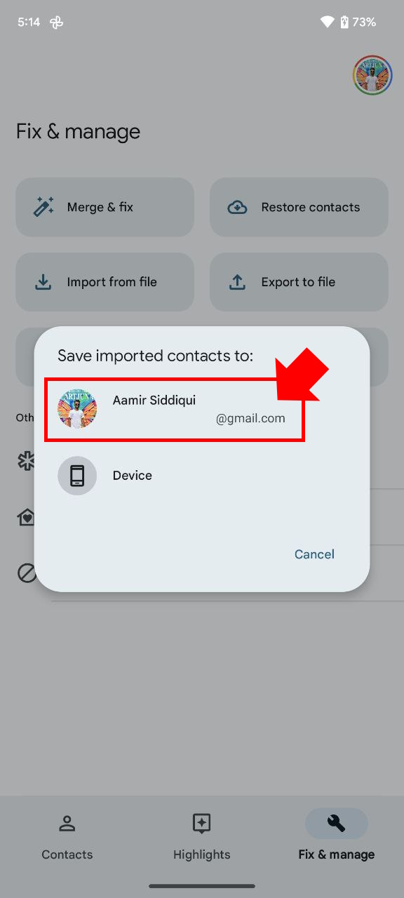 How to transfer contacts on Android Pixel OnePlus vcard import 2