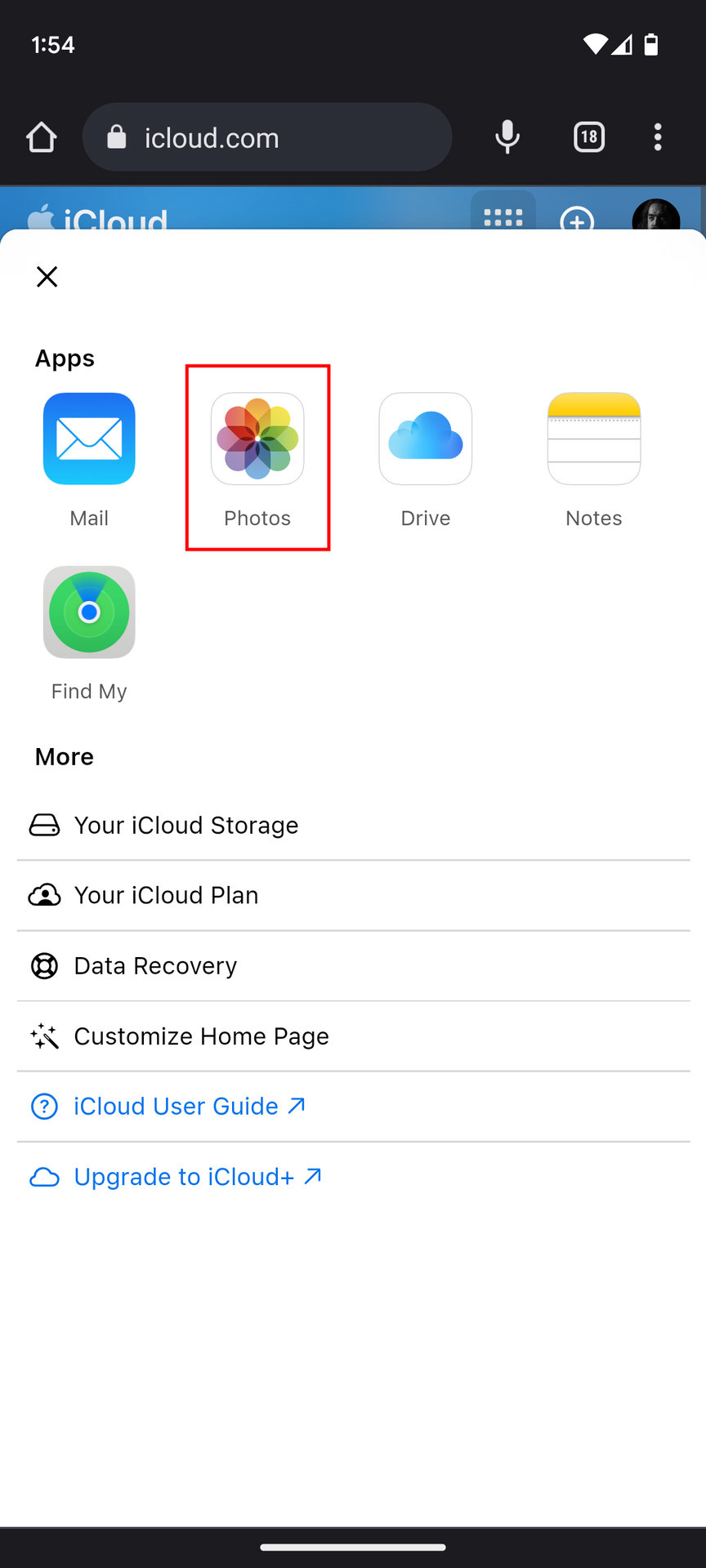 How to upload photos to iCloud using Chrome for Android 2