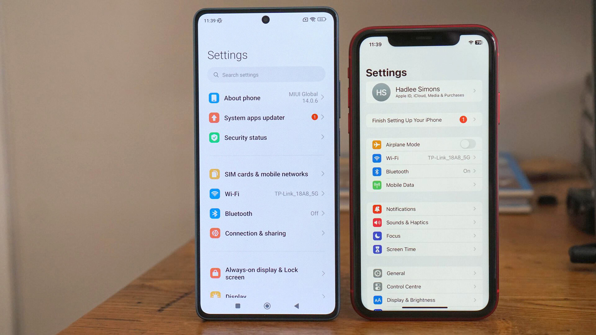 MIUI vs iOS settings page