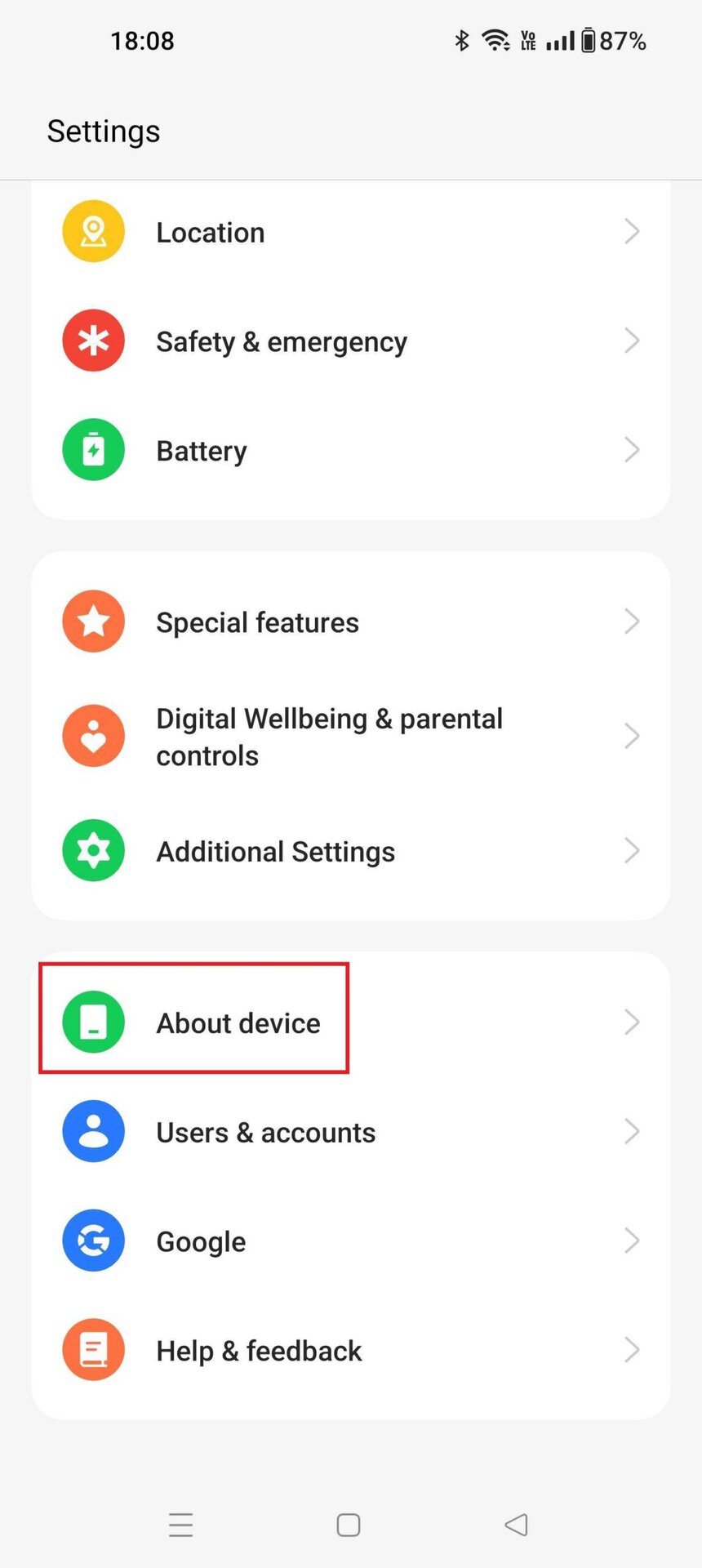OnePlus 10 Pro Settings Menu About Device Highlighted