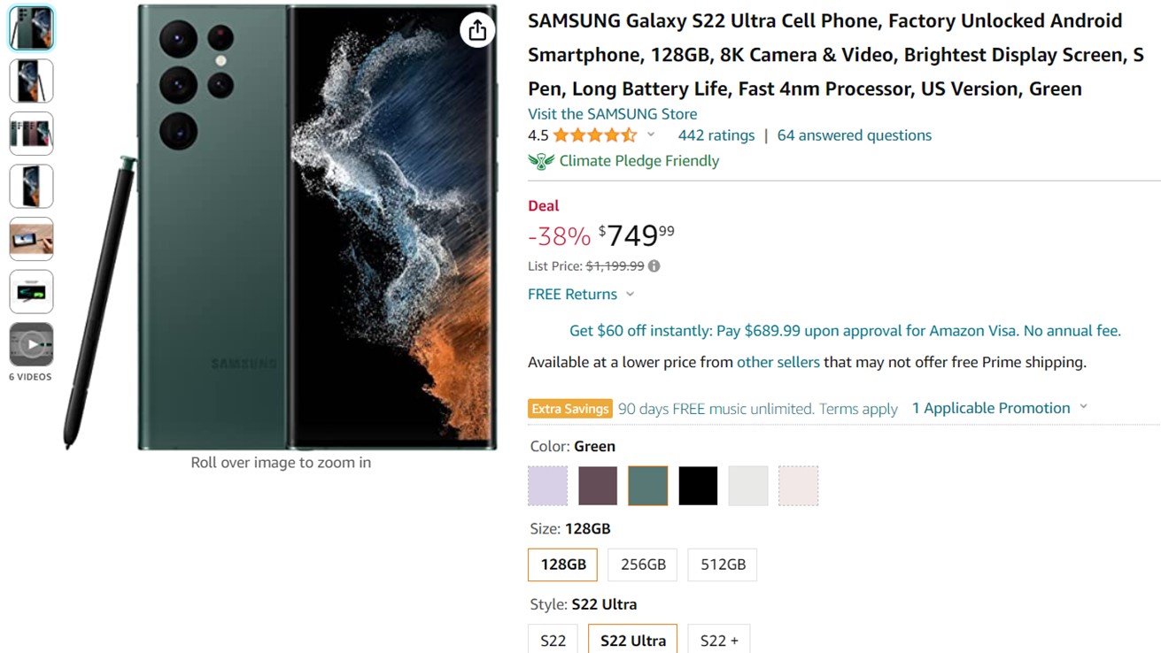 Samsung Galaxy S22 Ultra New Amazon Deal
