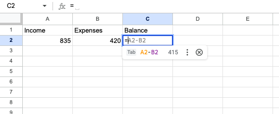 minus in google sheets