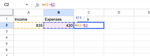 minus in google sheets