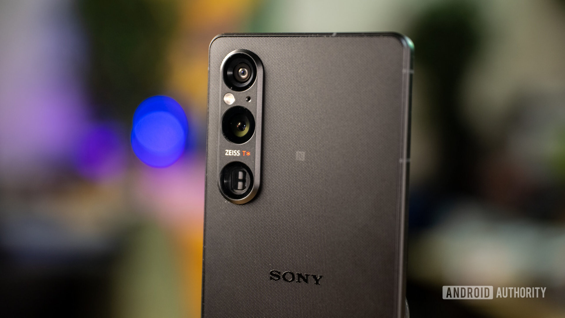 Sony Xperia 1 V rear cameras closeup rgb lighting background