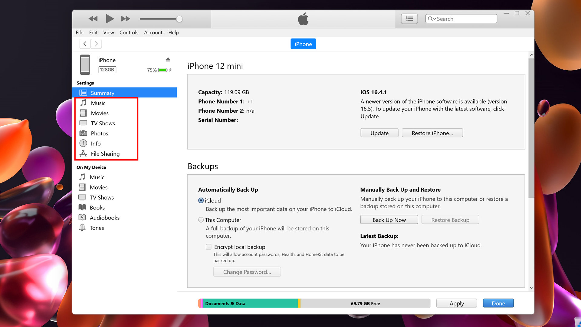 Sincronizza i file su iOS utilizzando iTunes