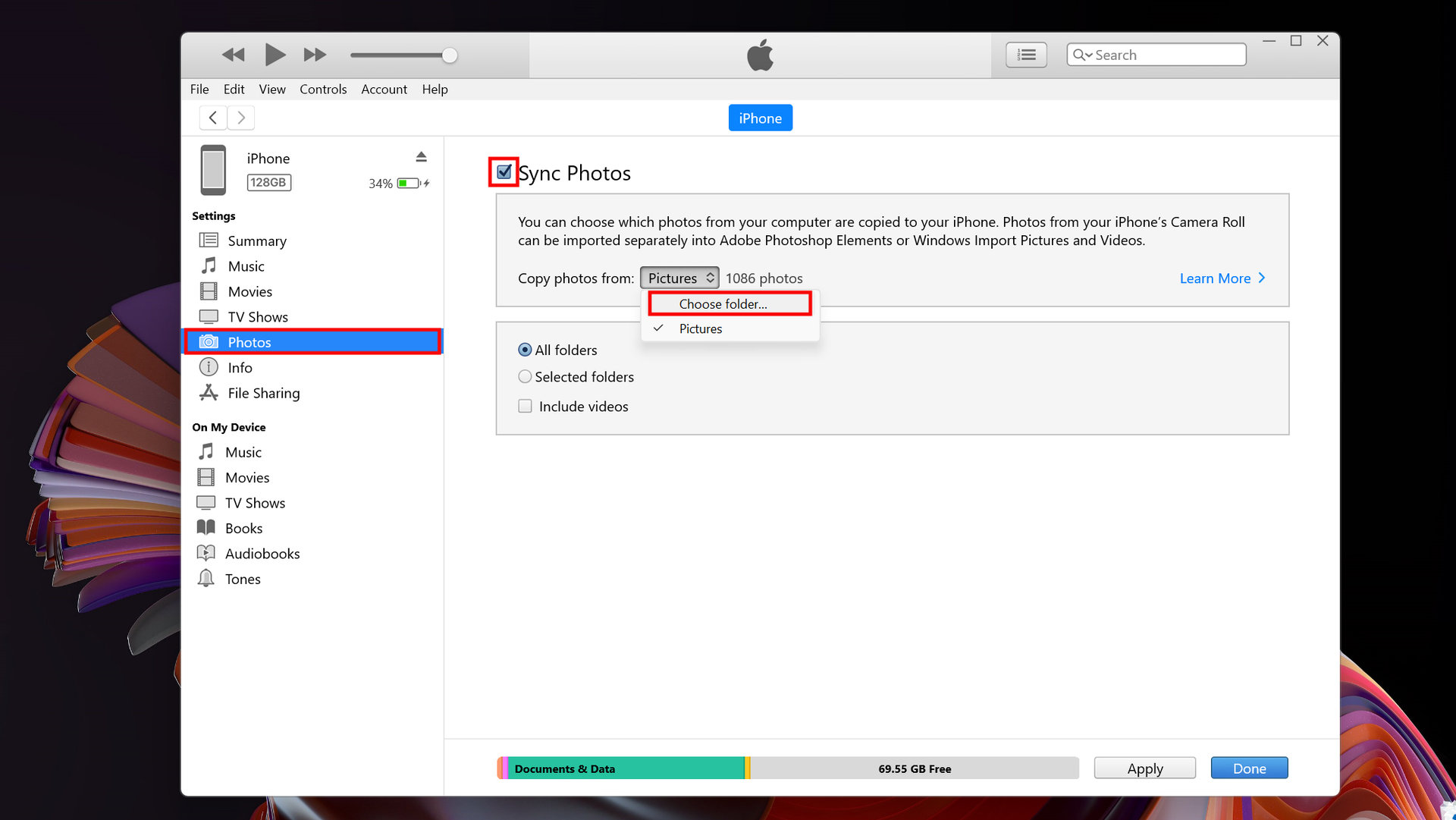 Sync photos to iOS using iTunes 4
