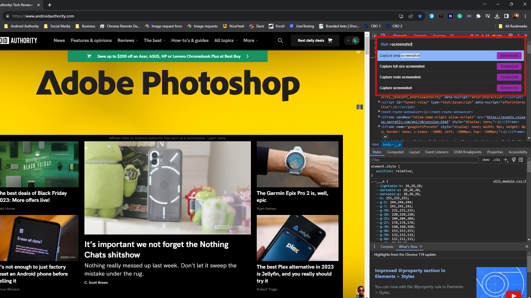 Take a screenshot using Chrome Inspect tool