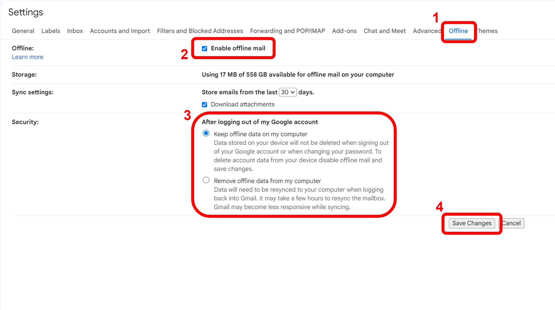 Use Gmail offline settings 2