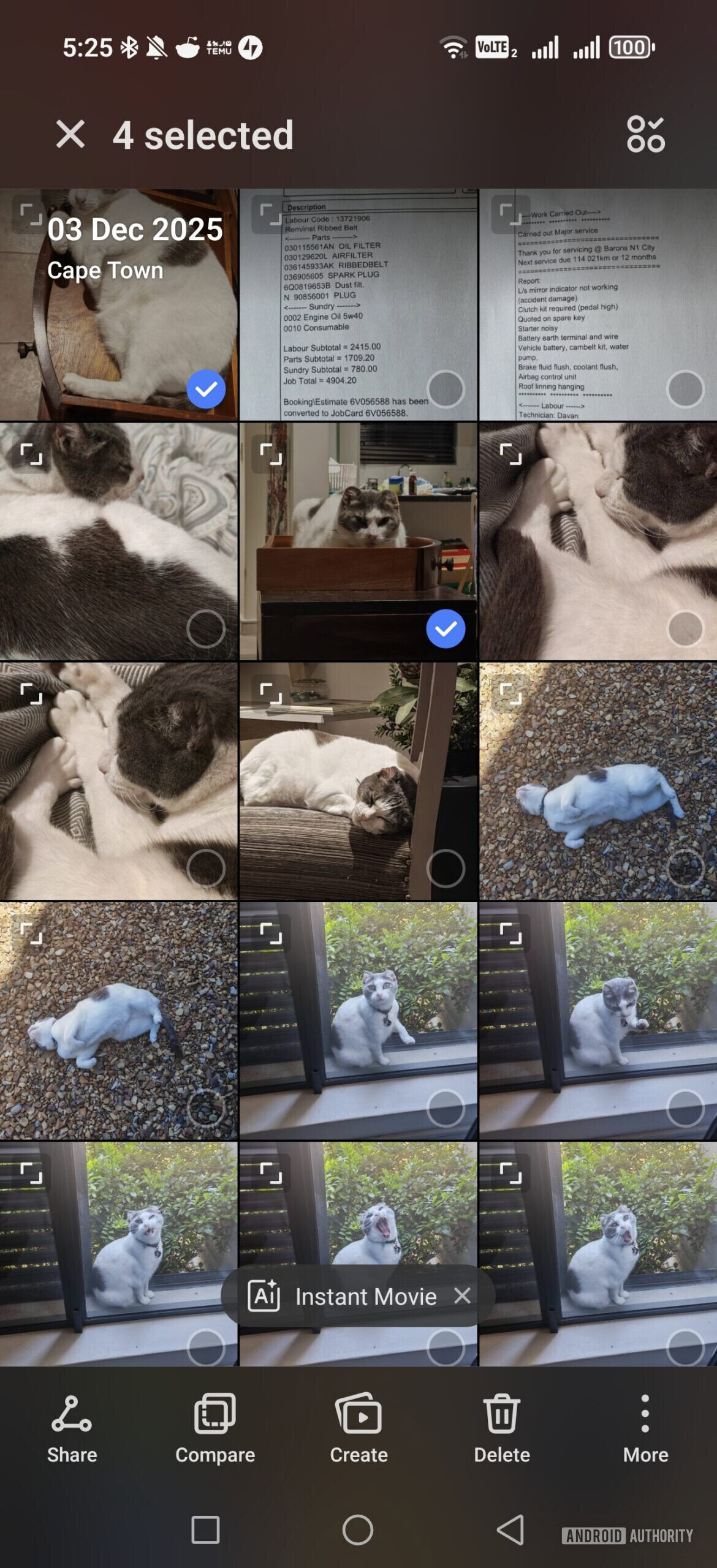 a gallery app on android with photos selected
