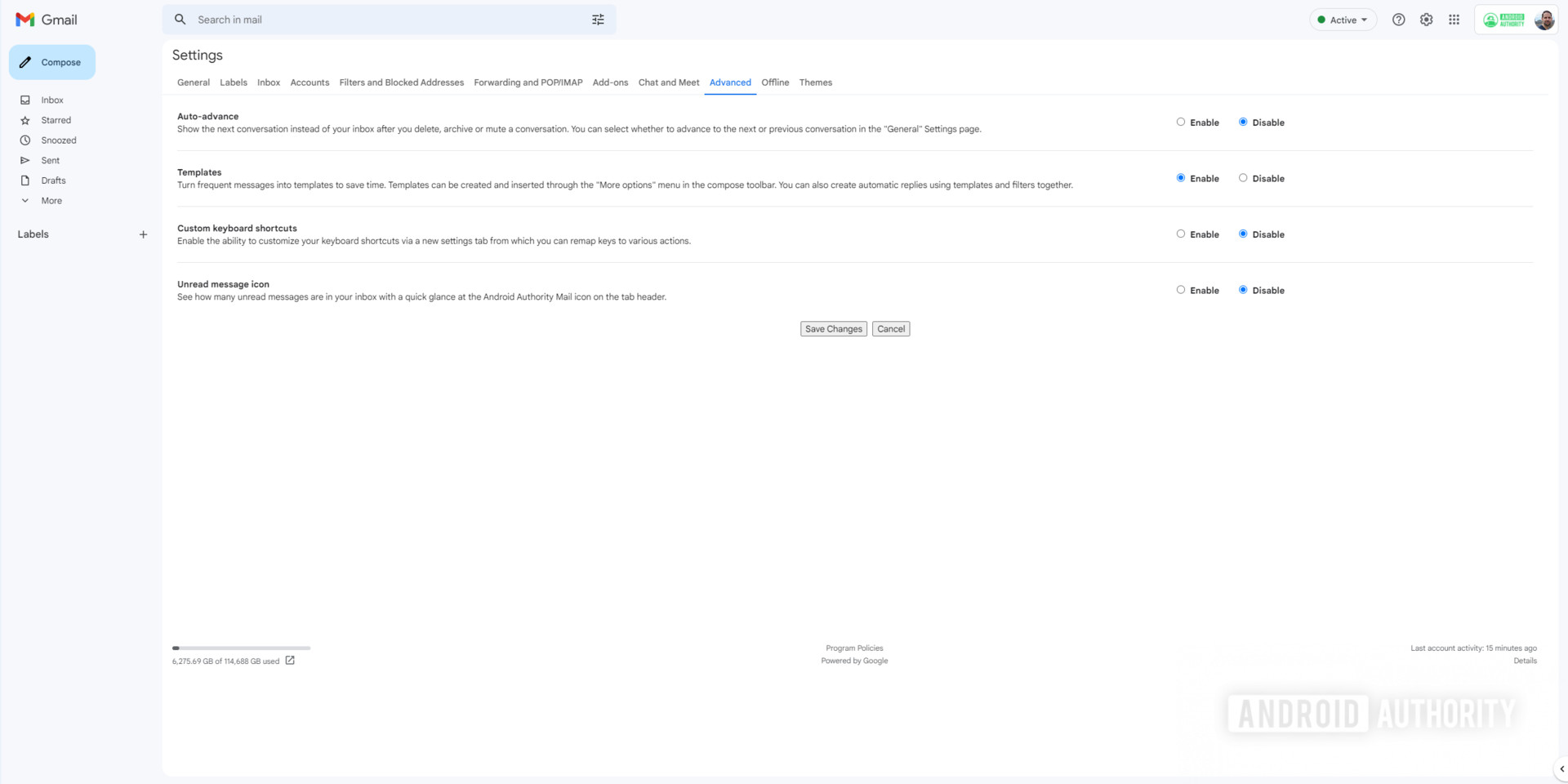gmail templates enable