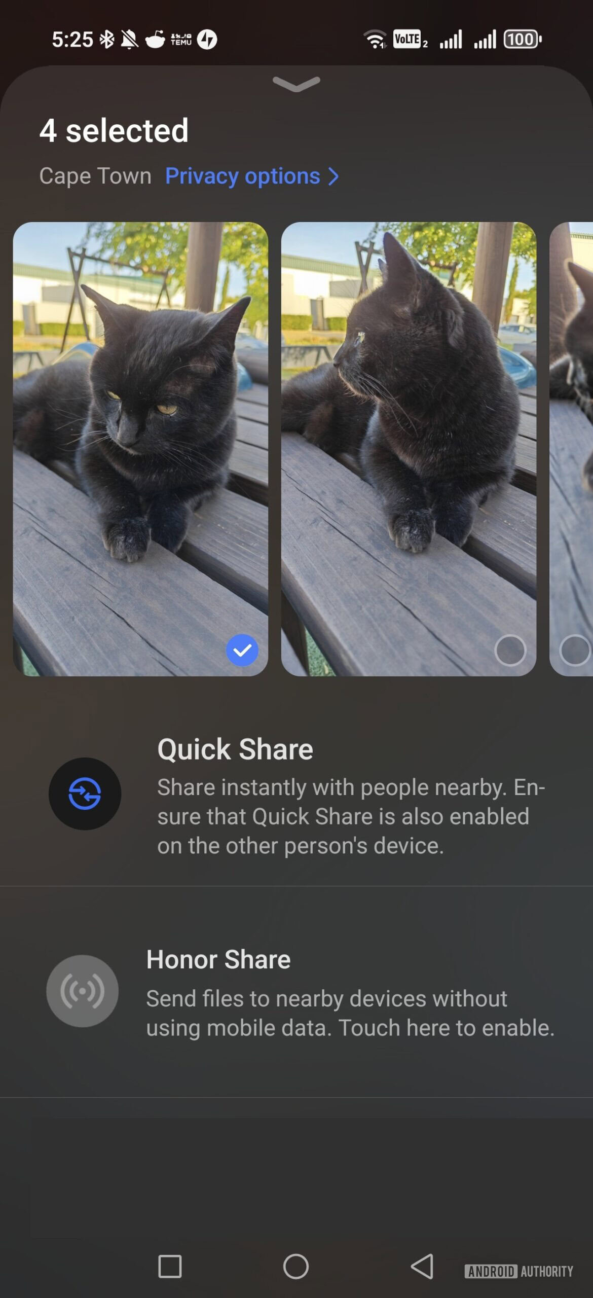 photo sharing options on android with quick share visible